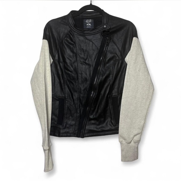 Fox Jackets & Blazers - Fox Racing Black Faux Leather & Grey Sleeve Moto Jacket Size Large